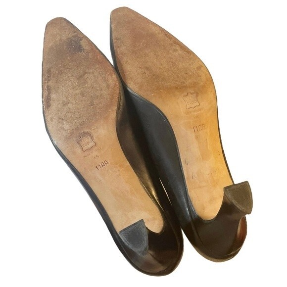 Via Spiga Heels Vintage Black Leather Elongated Square Toe Pump Womens Size 11AA - Picture 11 of 16